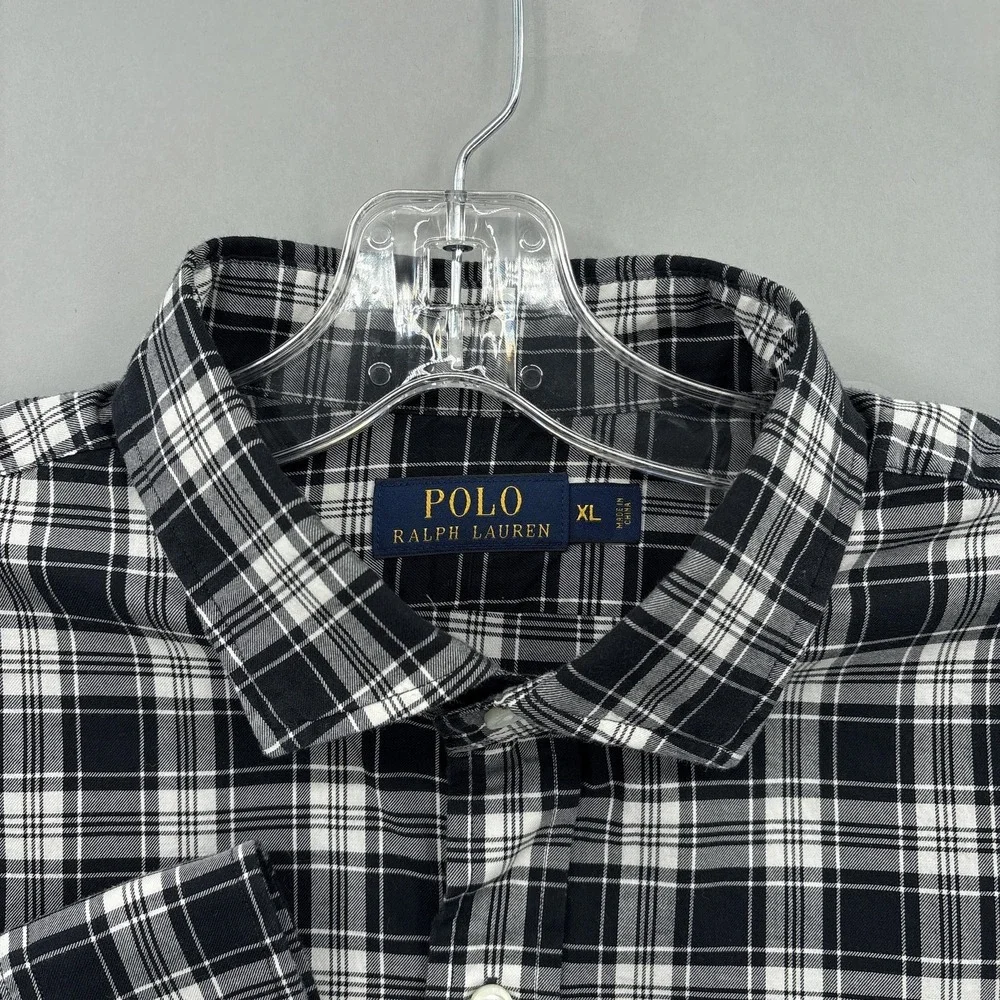 Polo Ralph Lauren Shirt Mens XL Black White Plaid Button Up Long Sleeve Cotton